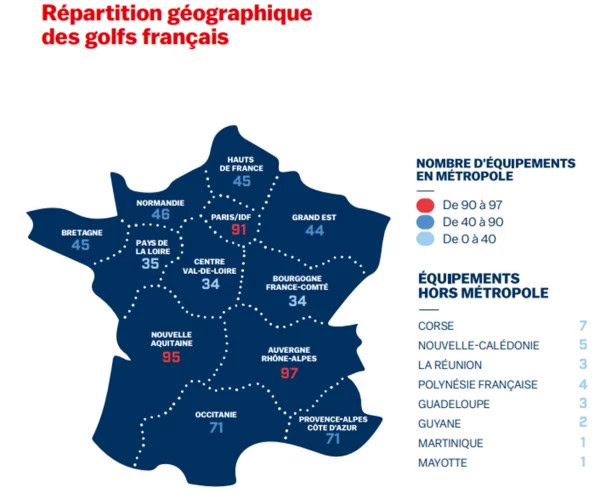 Golf en france répartition géographique